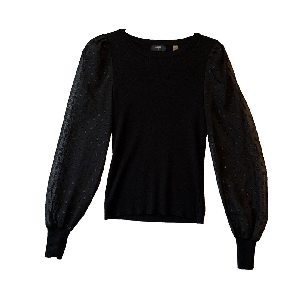 Tahari Swiss Dot Sheerβ Balloon Sleeve Knit Sweater Top S Romantic Whimsigoth
